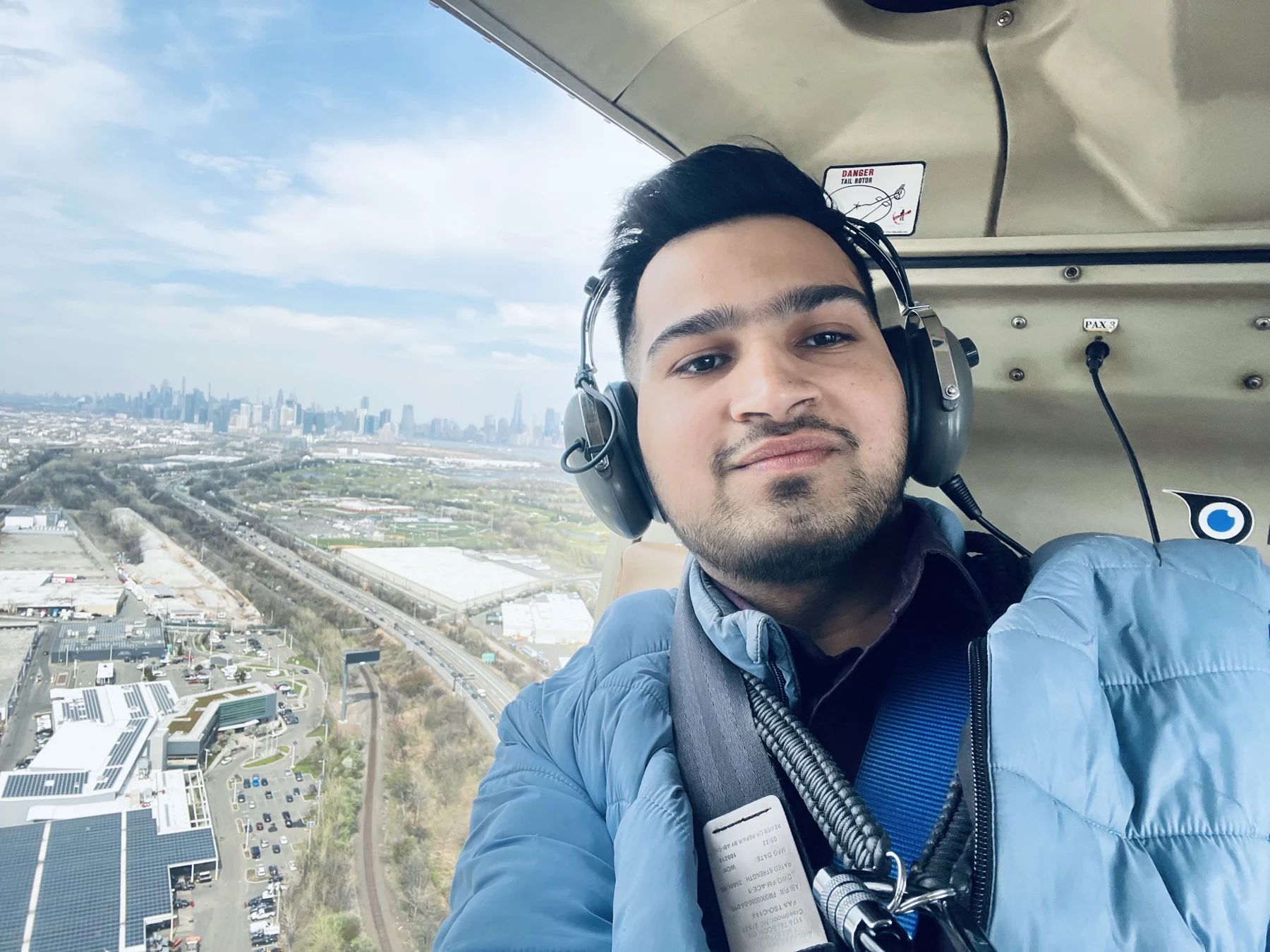 Dhyan taking a helicopter ride